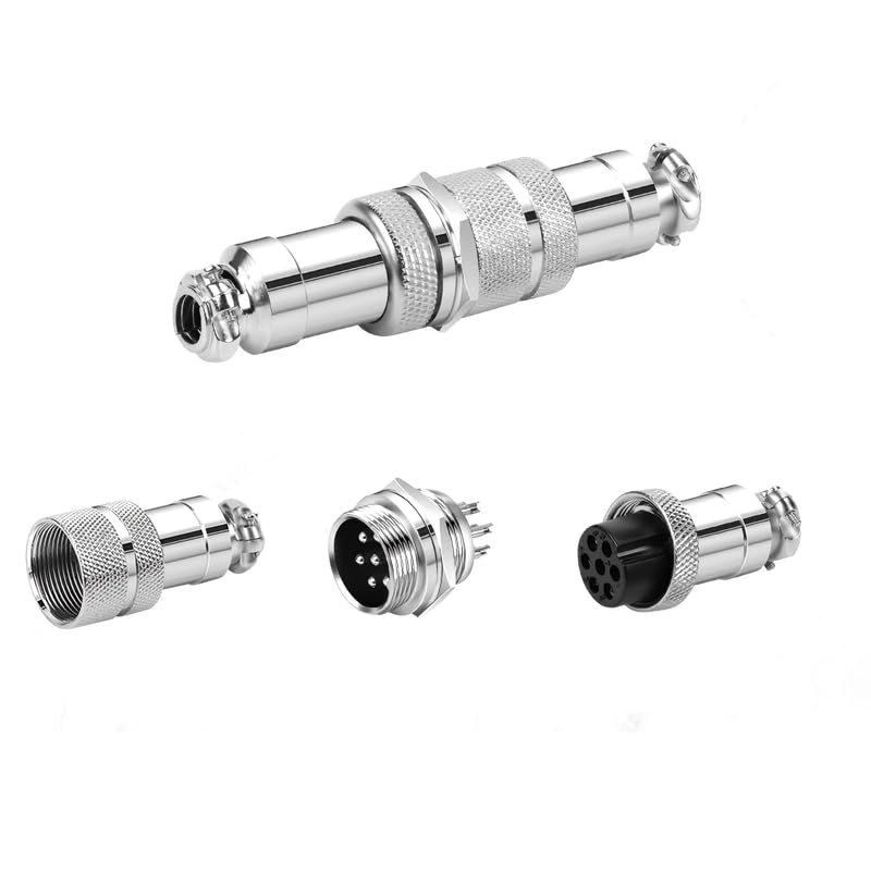 CHALITECK 5Set GX16 7pin Male+Female Combination Aviation Plug Socket Connector,Panel Mounted Metal Circular Adapter Thread Locking,4A/125V,16mm,Welded,for Electrical and Electronic Connections - Image 1